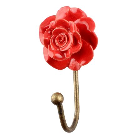 Red Flower Ceramic Wall Hook 